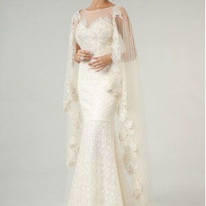 Brand New Wedding Dress: Sweethearted Embroidered Lace Wedding Gown w/Cape